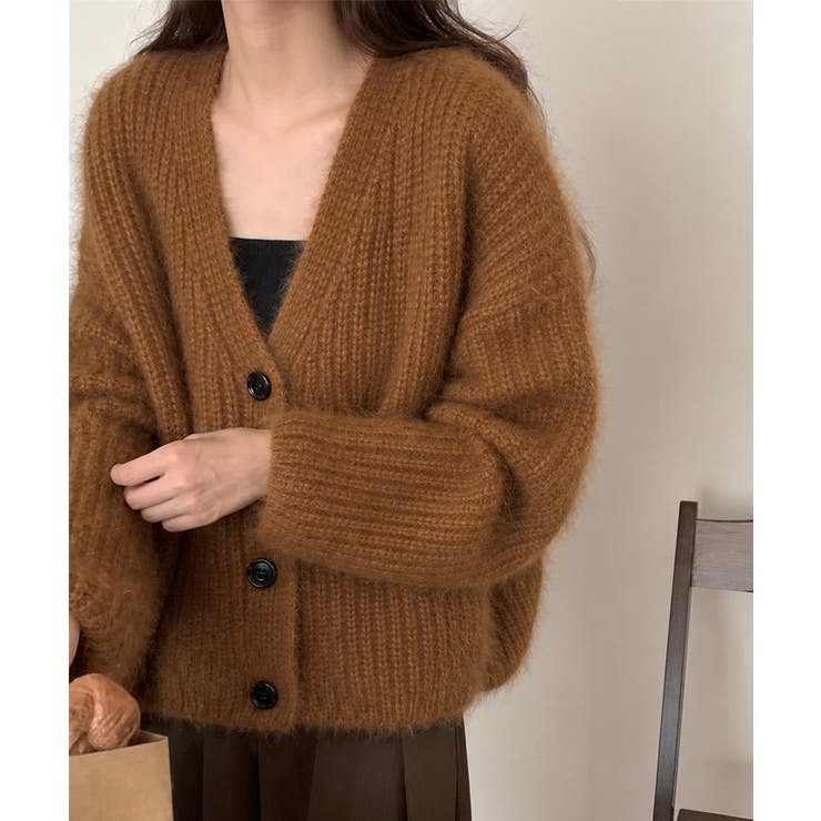 キャメル | シャギーニットショートカーディガン韓国風 | Miniministore