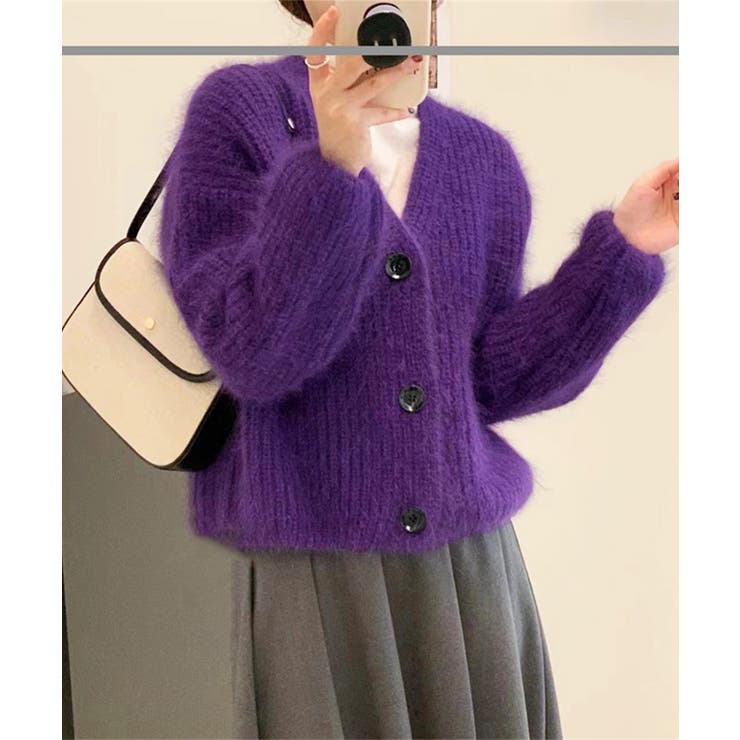 パープル | シャギーニットショートカーディガン韓国風 | Miniministore