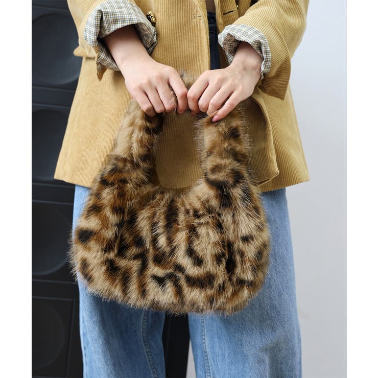 ベージュ | ふわふわフェイクファーバッグ アニマル柄 | Miniministore