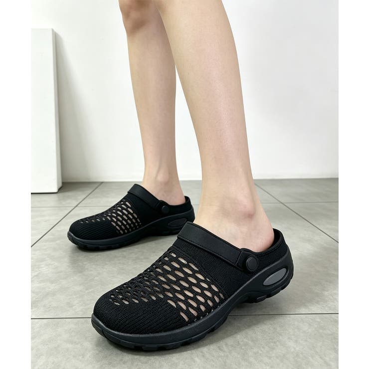 ブラック | 厚底メッシュスニーカーサンダルレディース | Miniministore
