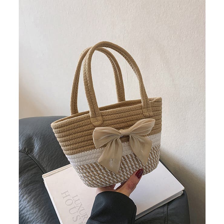 ベージュ*リボン | かごバッグ 花火大会 浴衣ハンドバッグ  | SUNSHINE CLOSET