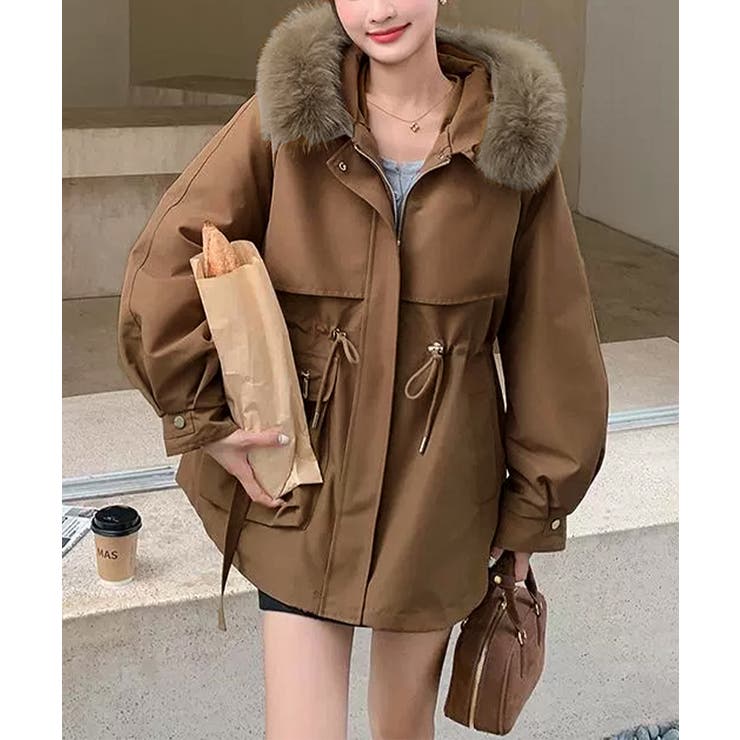 ブラウン | ファーフード付きモッズコートレディース冬 | Miniministore