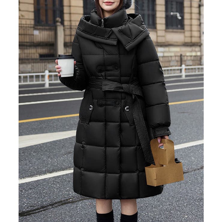 ブラック | フード付き フェイクダウンコードロング丈 | Miniministore