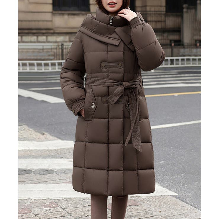 ブラウン | フード付き フェイクダウンコードロング丈 | Miniministore