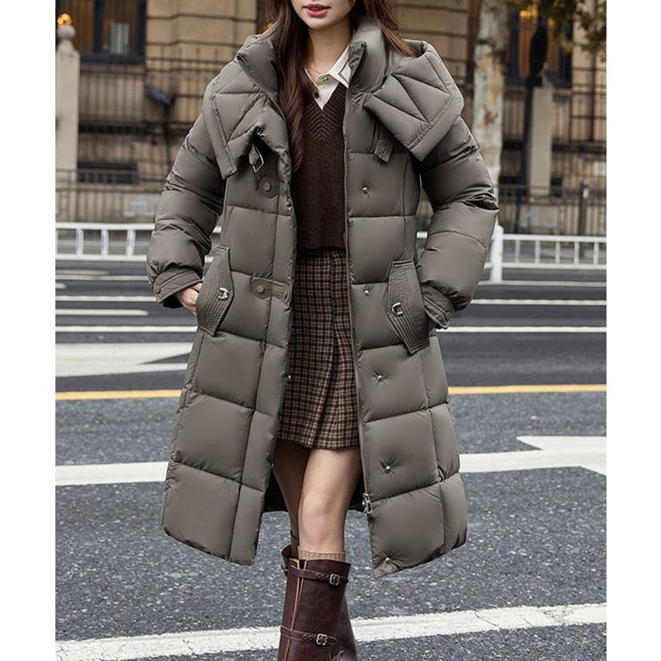 ダークグレー | フード付き フェイクダウンコードロング丈 | Miniministore