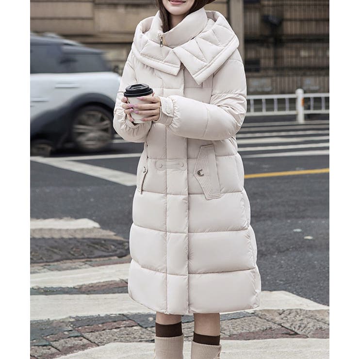 アイボリー | フード付き フェイクダウンコードロング丈 | Miniministore