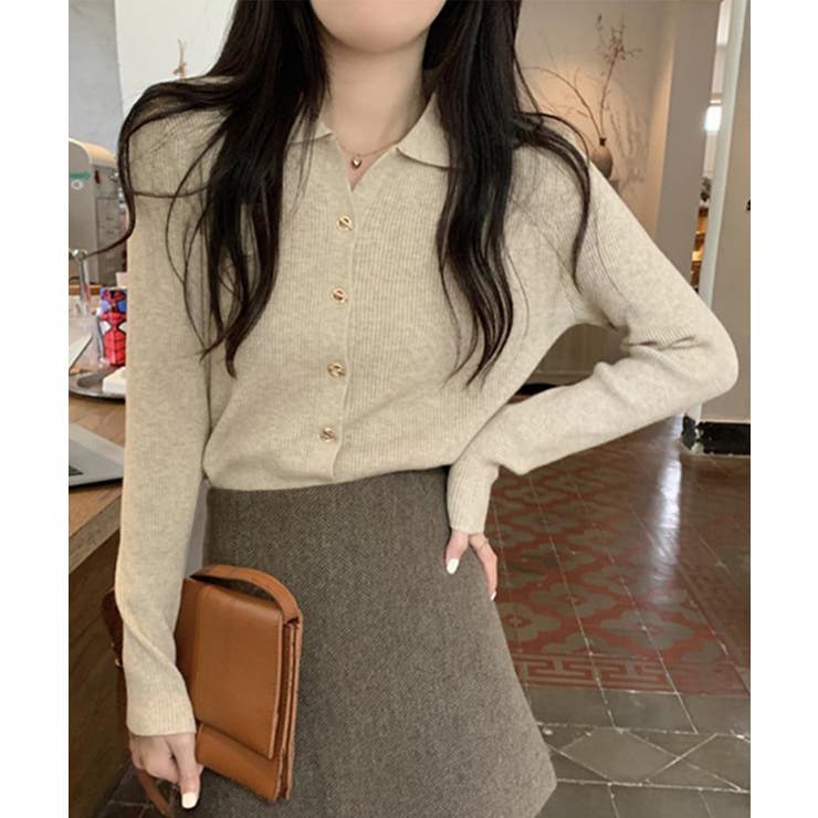 ベージュ | 秋冬ニットトップス レディースニットポロ | Miniministore