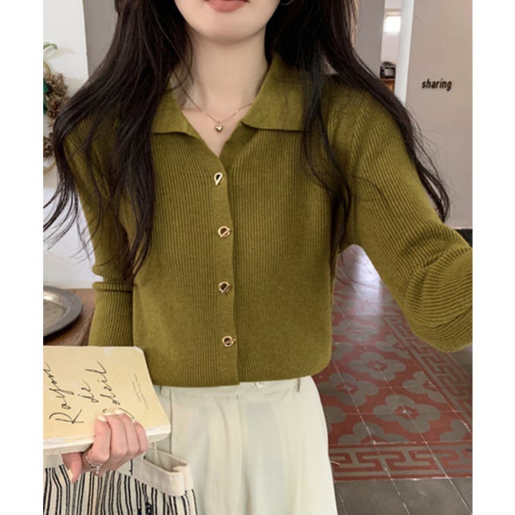 カーキ | 秋冬ニットトップス レディースニットポロ | Miniministore