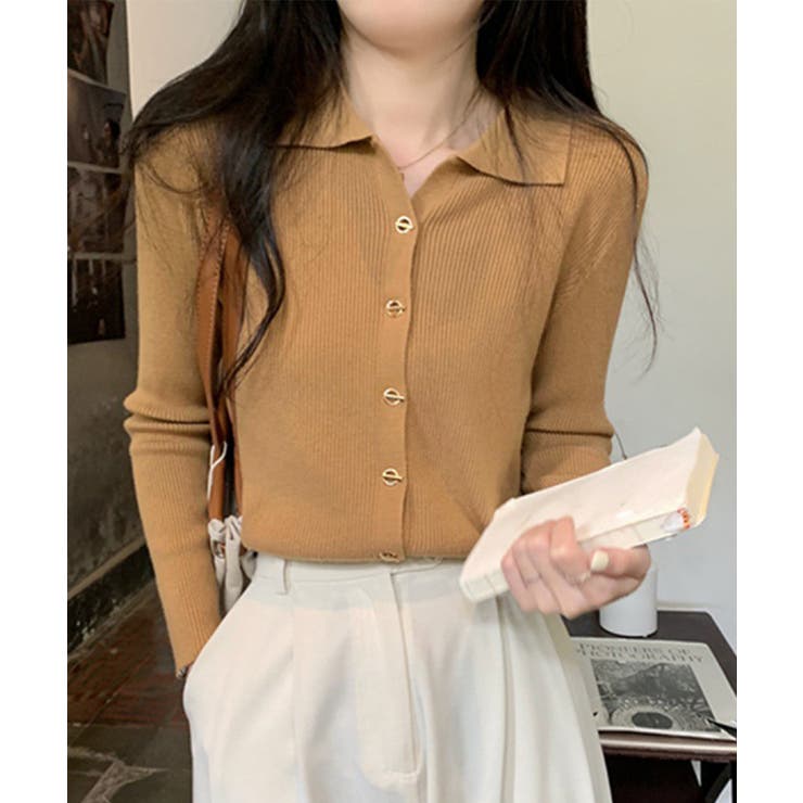 キャメル | 秋冬ニットトップス レディースニットポロ | Miniministore