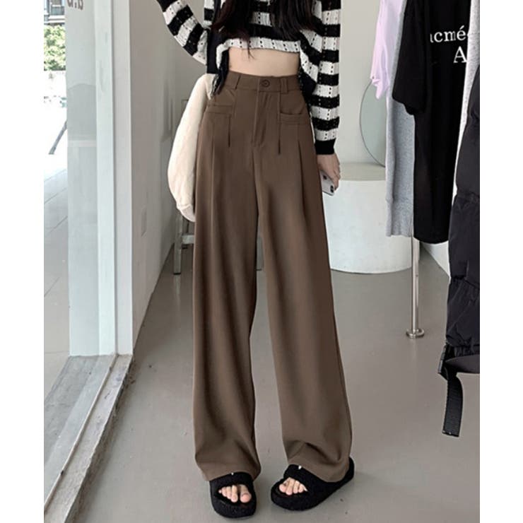 ブラウン | きれいめ美脚脚長スラックスレディース 細見えロングパンツ 落ち感ワイドパンツ | SUNSHINE CLOSET