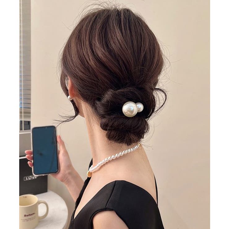 ブラック系2（パール二つ） | パールヘアゴム 韓国風 ヘアアクセサリー | Miniministore
