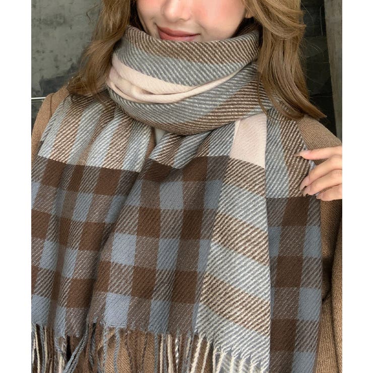 ベージュ | チェック柄マフラーレディース大判ストール | Miniministore