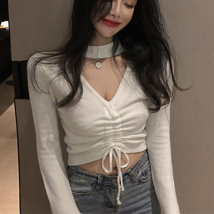 オフホワイト | ショート ニットトップス ホルターネック | Miniministore