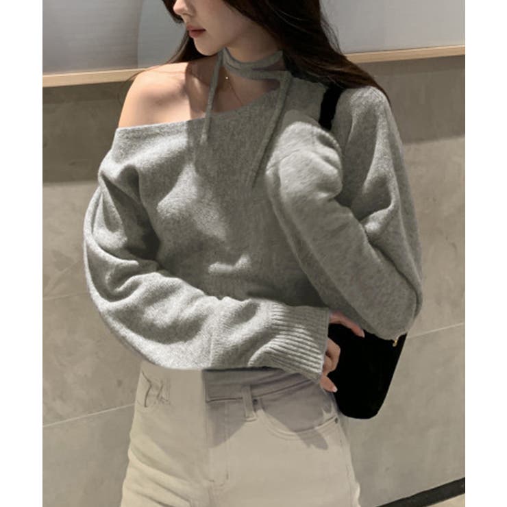 グレー | オフショルダーニットトップス春秋きれいめ | SUNSHINE CLOSET