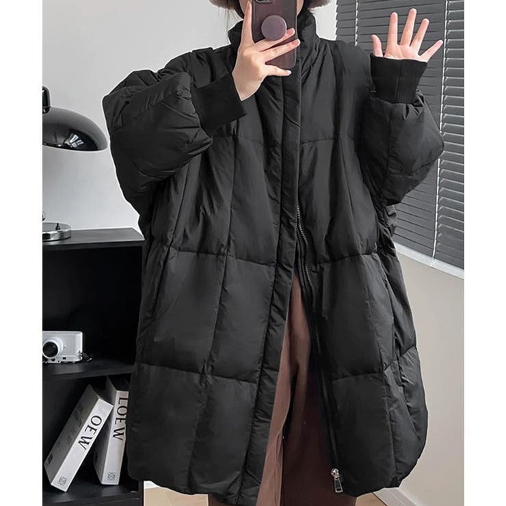 ブラック | スタンドカラー中綿ダウンコート ゆったり | Miniministore
