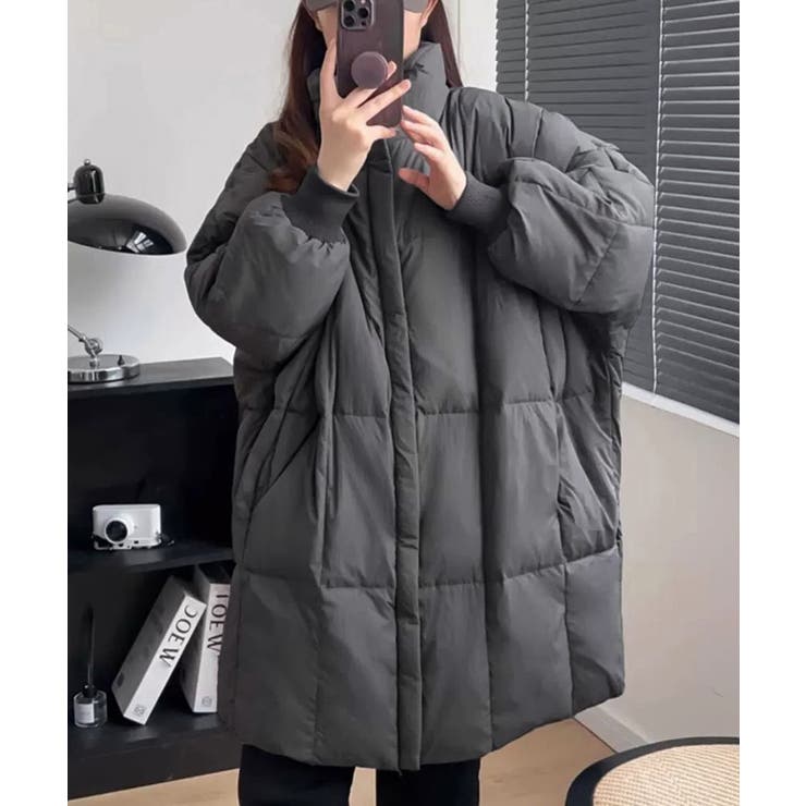 ダークグレー | スタンドカラー中綿ダウンコート ゆったり | Miniministore