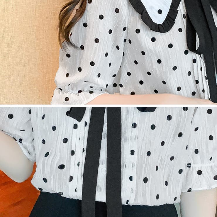 ドット柄 ボウタイブラウス レディース夏 | Miniministore | 詳細画像10 