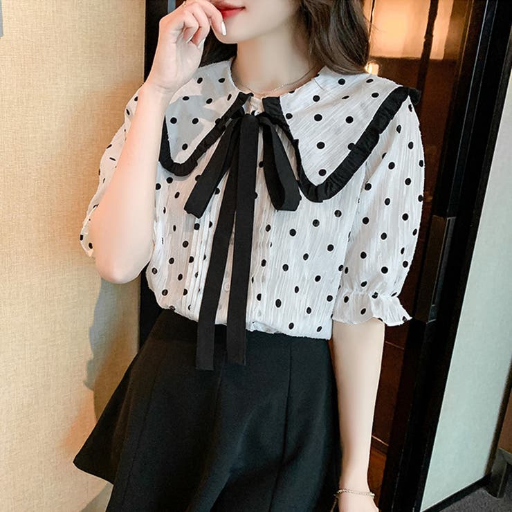 ドット柄 ボウタイブラウス レディース夏 | Miniministore | 詳細画像2 