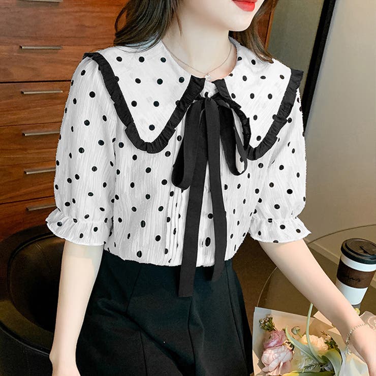 ドット柄 ボウタイブラウス レディース夏 | Miniministore | 詳細画像8 