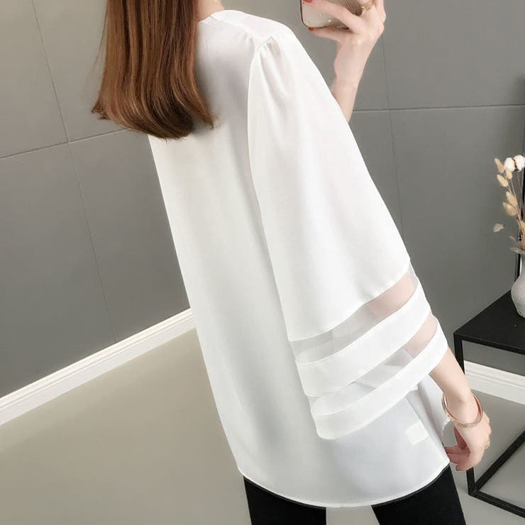 Vネック シャツブラウス レディース夏服 オフィスカジュアル | Miniministore | 詳細画像9 