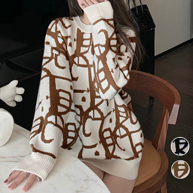 ジャガード柄ニットトップス 長袖韓国秋冬 | Miniministore | 詳細画像1 