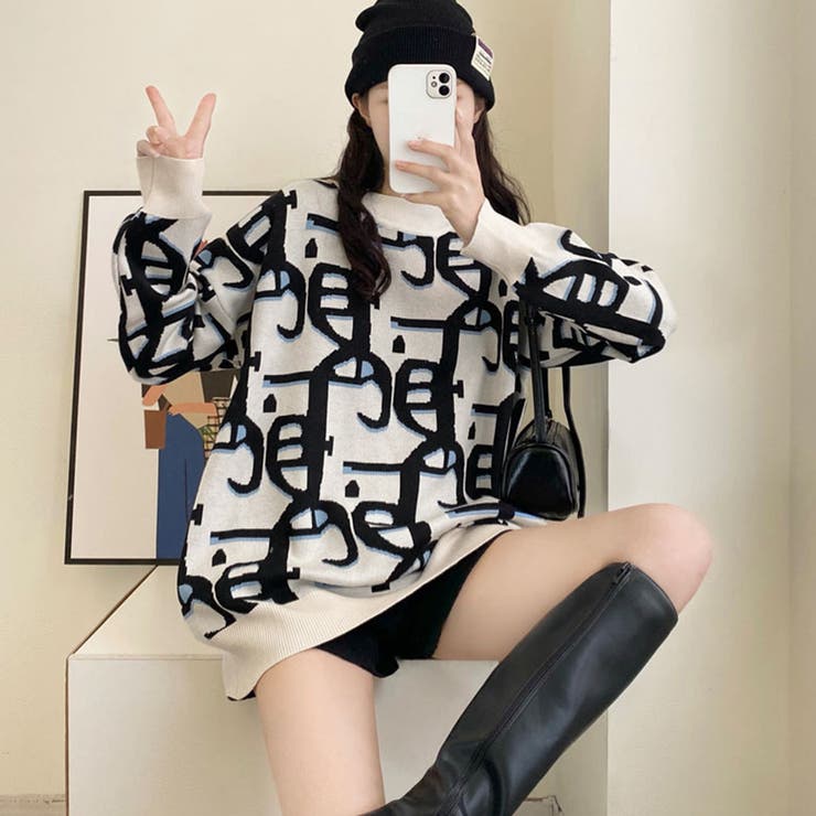 ジャガード柄ニットトップス 長袖韓国秋冬 | Miniministore | 詳細画像6 