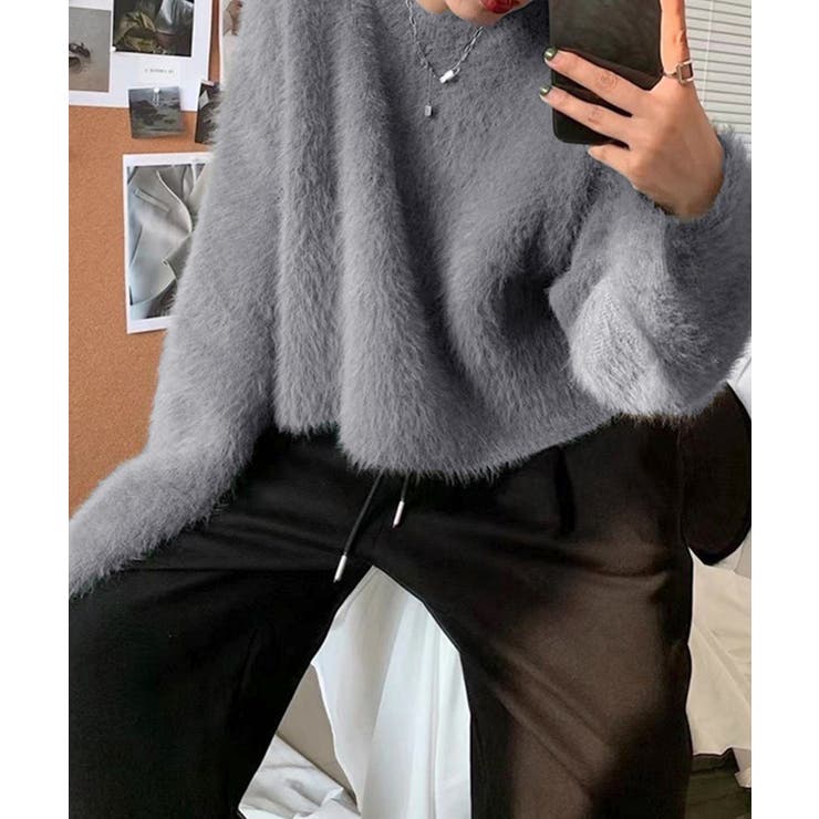 シャギーニットトップス クルーネック長袖 | Miniministore | 詳細画像8 