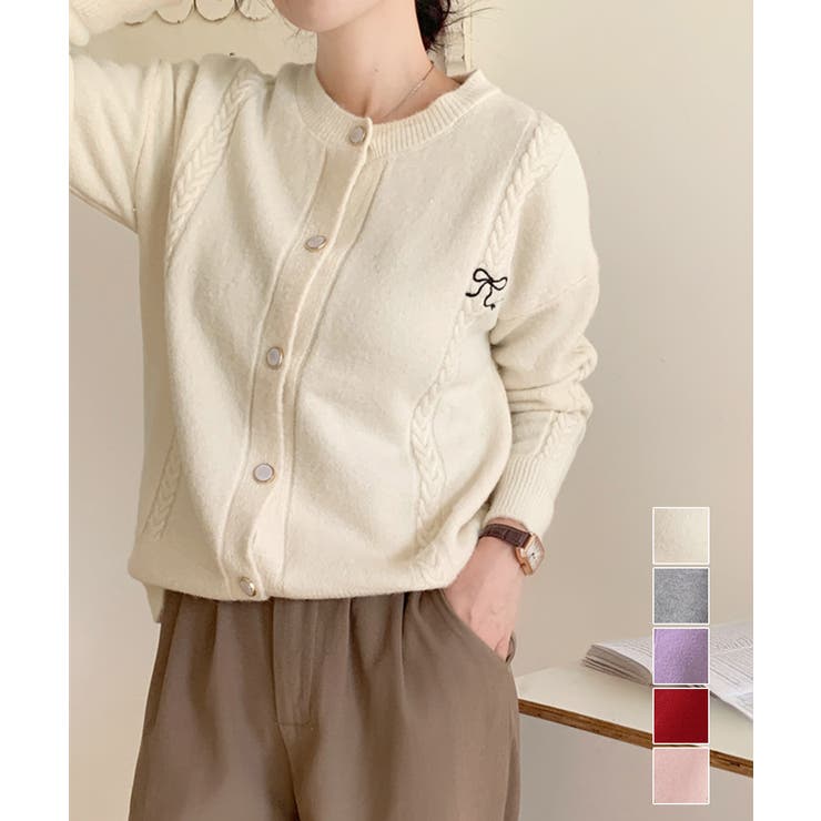 リボンワンポイントニットカーディガン秋冬 | Miniministore | 詳細画像1 