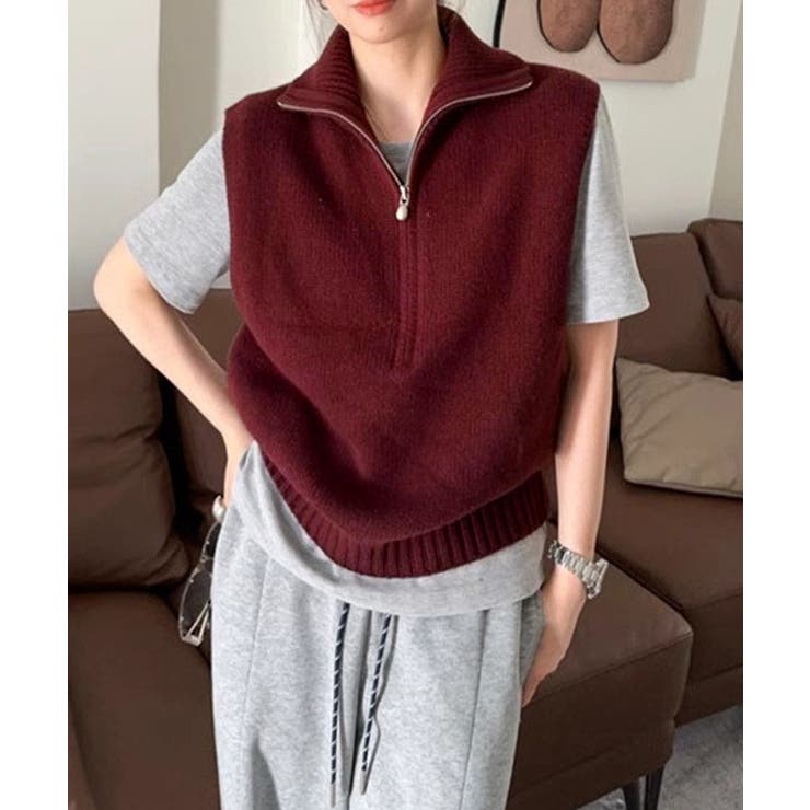 ハーフジップ ニットベストスタンドカラー | Miniministore | 詳細画像11 