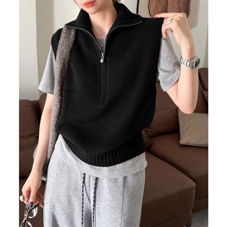 ハーフジップ ニットベストスタンドカラー | Miniministore | 詳細画像4 