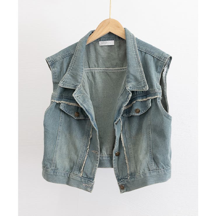 フリンジデニムベスト 襟付き デニムジレ | Miniministore | 詳細画像17 