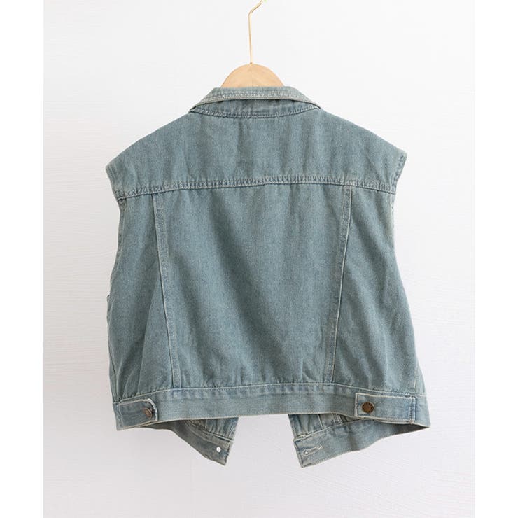 フリンジデニムベスト 襟付き デニムジレ | Miniministore | 詳細画像18 