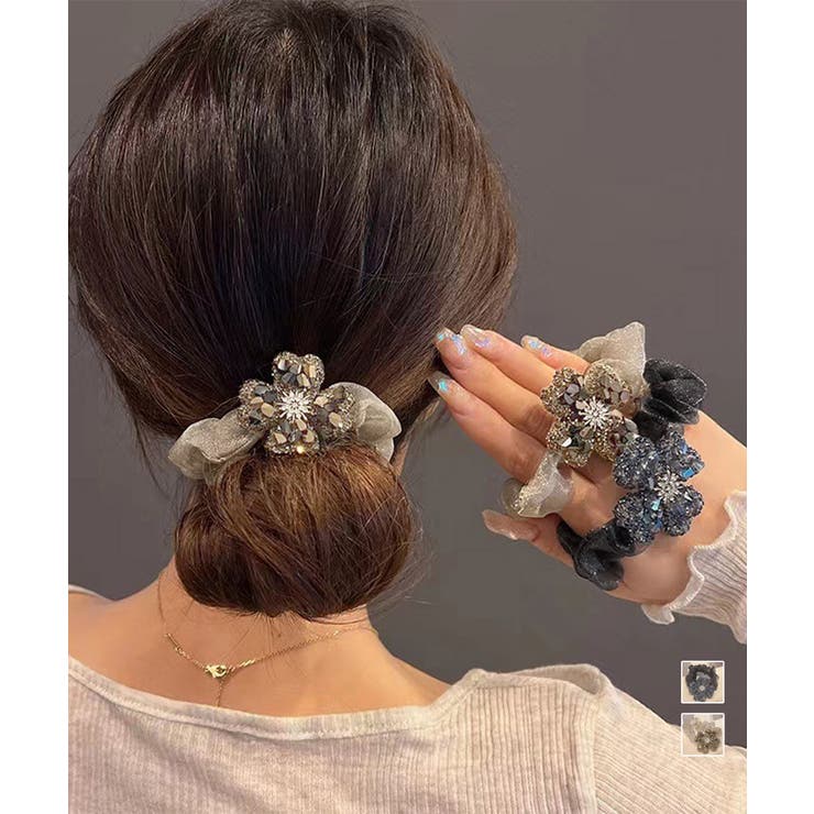 ビジューフラワーシュシュキラキラヘアゴム | Miniministore | 詳細画像1 