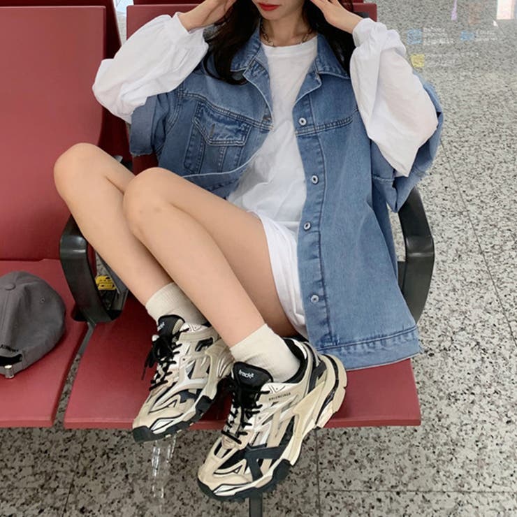 デニムジャケット レディース 韓国風半袖[品番：II000009221