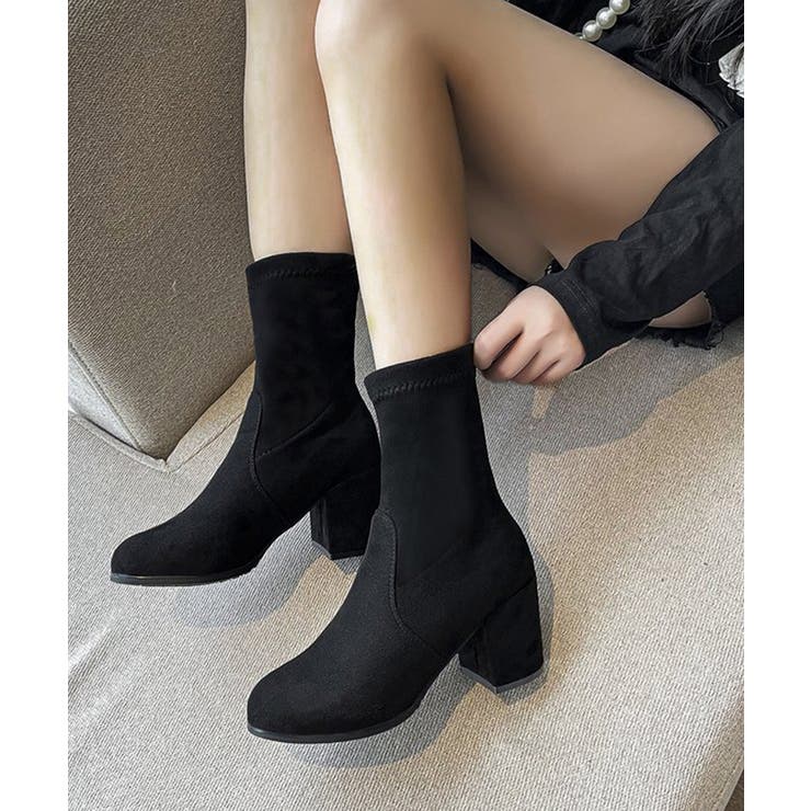 スエード調ショートブーツ 太ヒールブーツ | Miniministore | 詳細画像2 