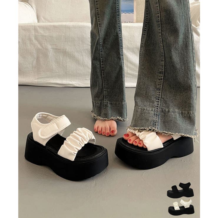 厚底ギャザーベルトサンダル韓国風美脚軽量 | Miniministore | 詳細画像1 