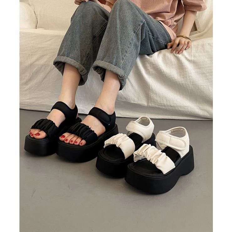 厚底ギャザーベルトサンダル韓国風美脚軽量 | Miniministore | 詳細画像13 