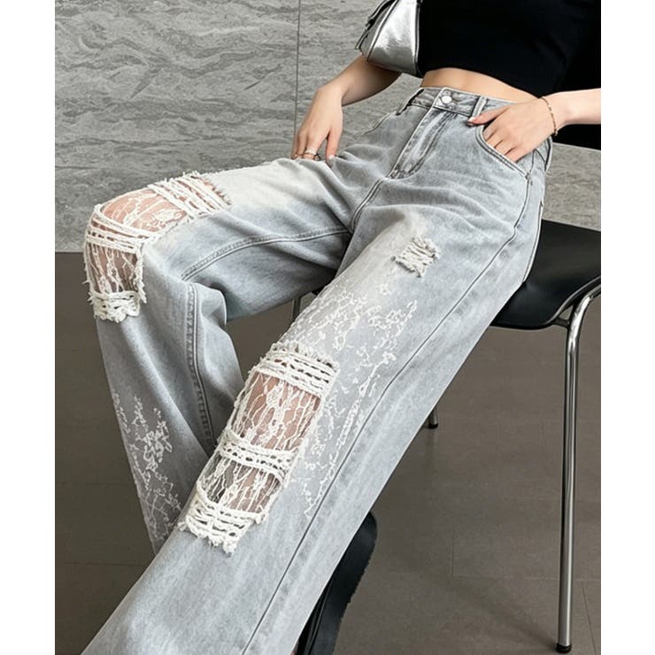 デニムパンツ レースダメージデニムY2K | Miniministore | 詳細画像5 