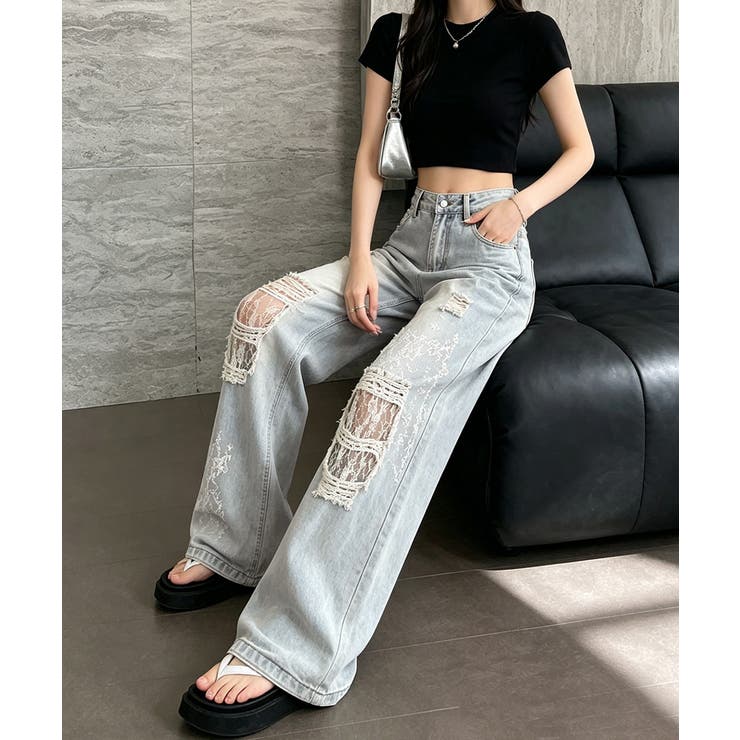 デニムパンツ レースダメージデニムY2K | Miniministore | 詳細画像8 