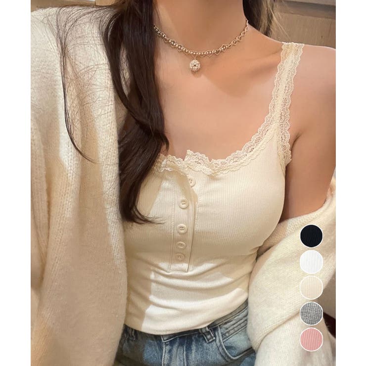 レース切替キャミソールカップ付きインナー | Miniministore | 詳細画像1 