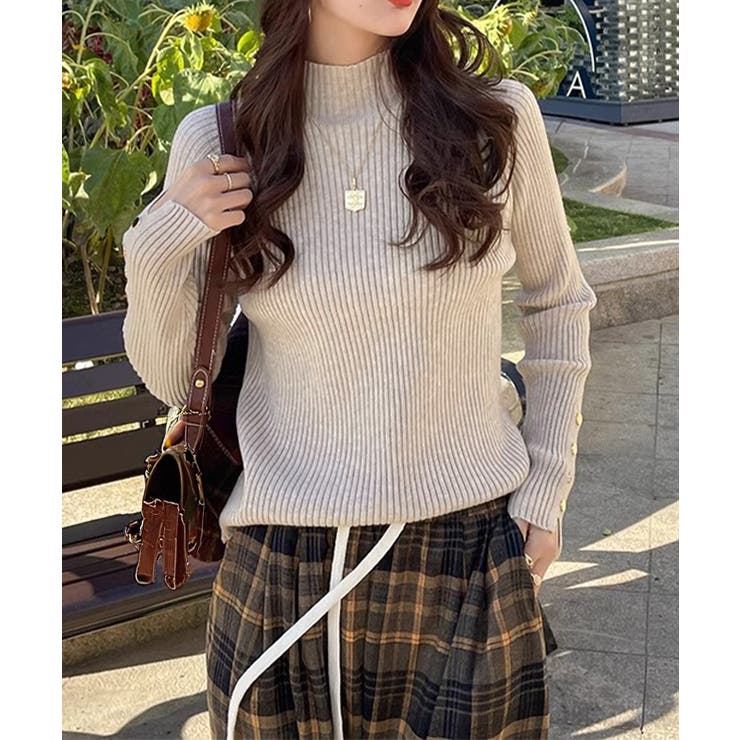 ボトルネック ニットトップス 袖口ボタン | Miniministore | 詳細画像12 