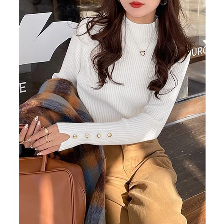 ボトルネック ニットトップス 袖口ボタン | Miniministore | 詳細画像2 