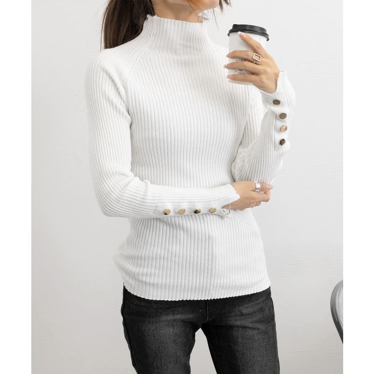 ボトルネック ニットトップス 袖口ボタン | Miniministore | 詳細画像27 