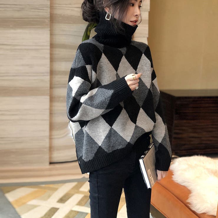 タートルネックニットトップス アーガイル | Miniministore | 詳細画像11 