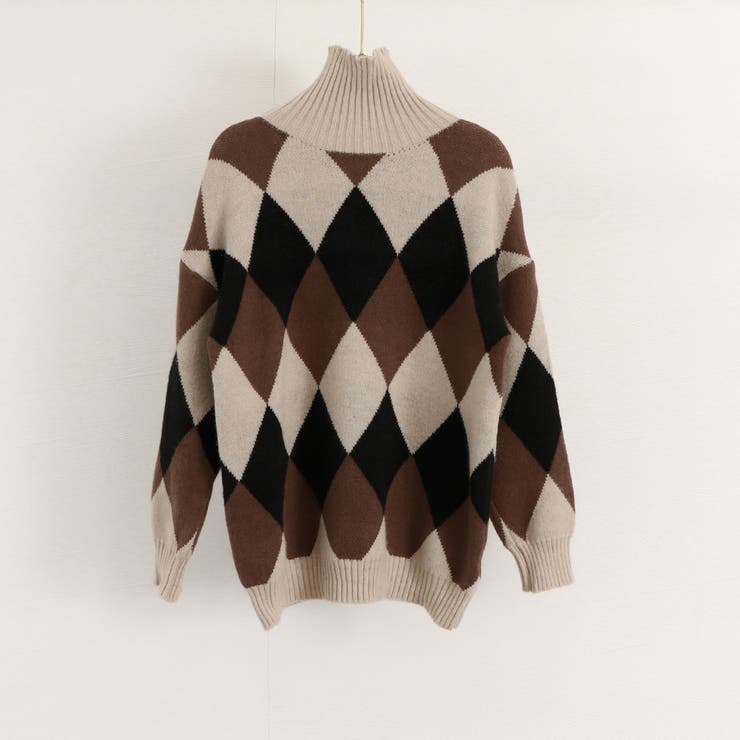タートルネックニットトップス アーガイル | Miniministore | 詳細画像3 