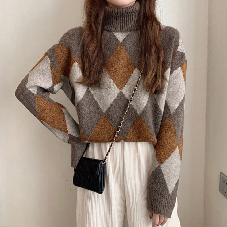 タートルネックニットトップス アーガイル | Miniministore | 詳細画像8 