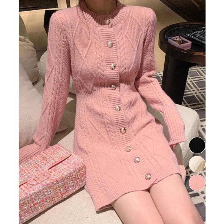 ケーブル編みニットワンピースミニ丈韓国風 | Miniministore | 詳細画像1 