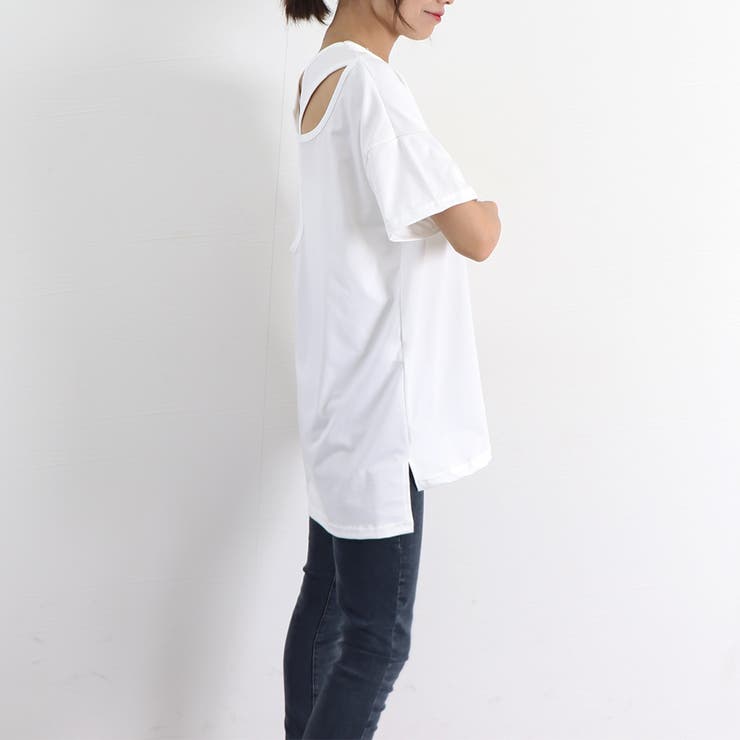バッククロス tシャツカットソーロング丈[品番：II000008847