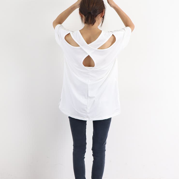 バッククロス tシャツカットソーロング丈[品番：II000008847