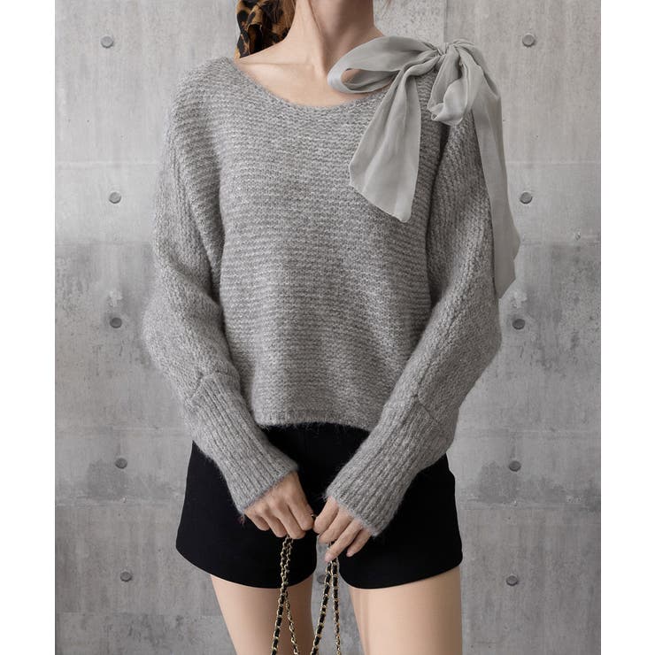 ラメシャギーニットオフショルダートップス | Miniministore | 詳細画像15 